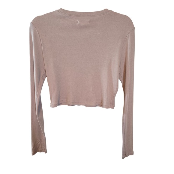 Madewell Ribbed Knit Crop Long Sleeve Top Dusty Rose Mauve M Cotton Modal Blend - Picture 3 of 9